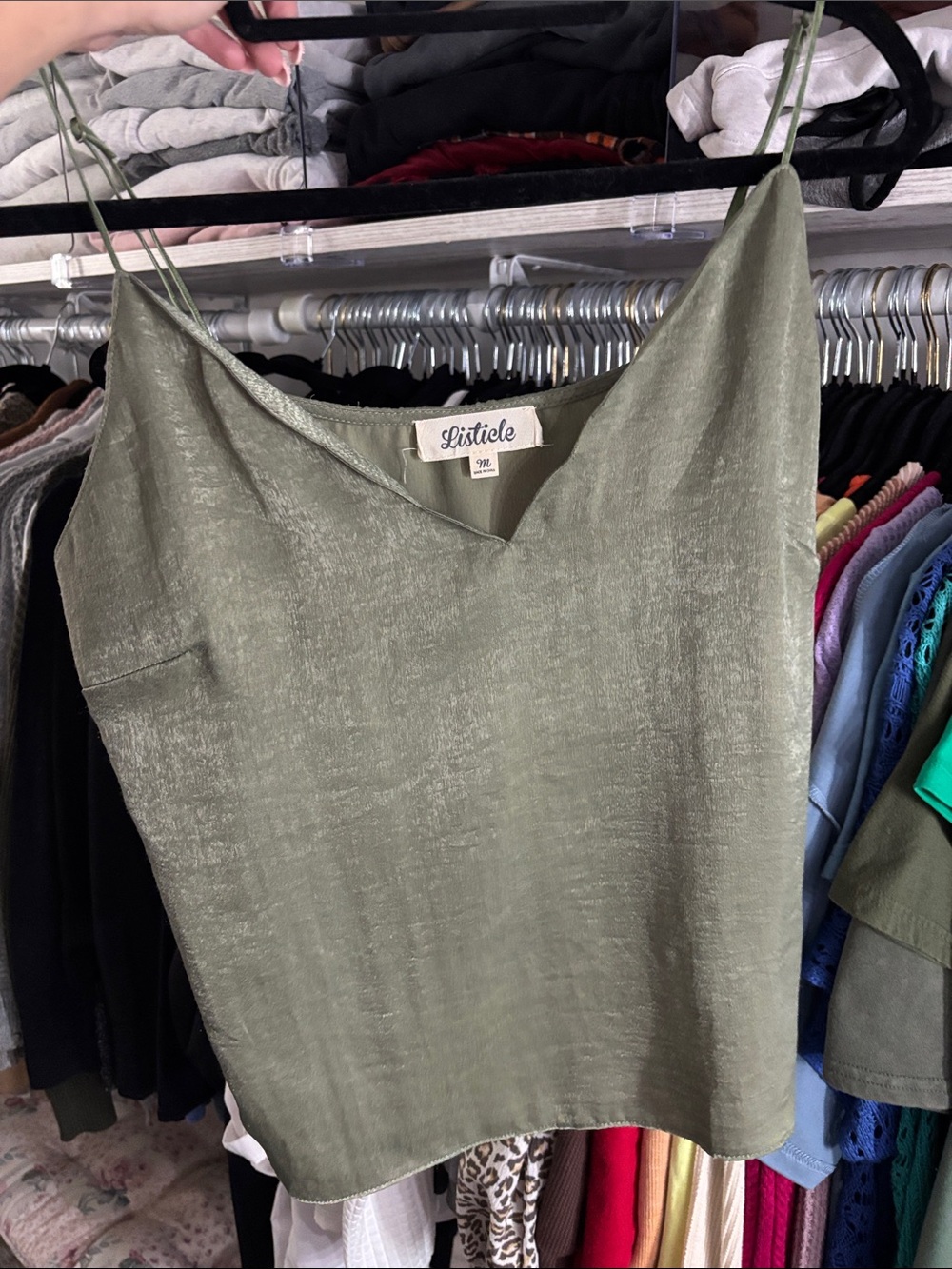 Listicle Olive Satin V-Neck Cami